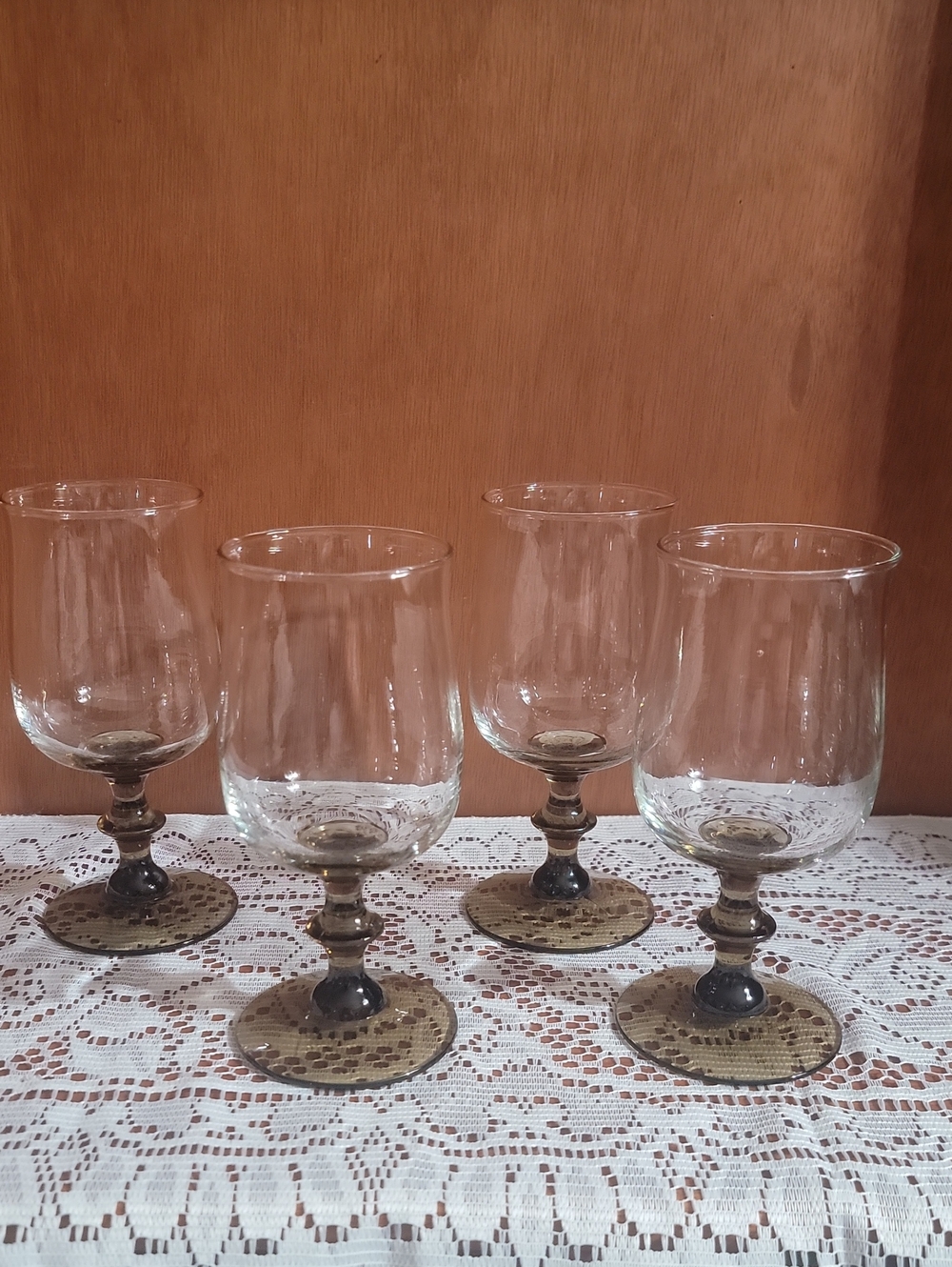 Vintage Libbey Tulip Smoke Amber Stemmed Goblets - Set of 4